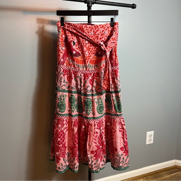 Farm Rio Ainika Print Macaws 3D Flower Apliques Maxi Skirt - Picture 4 of 12